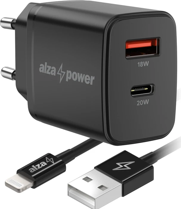 AlzaPower Compact A530 20W Schwarz + Core Lightning MFi (C189) 1m schwarz