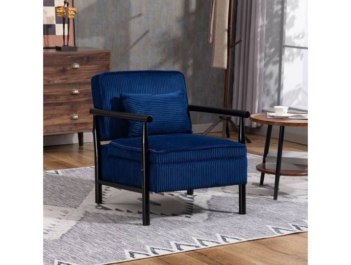 Fauteuil - WESTYLE - 1806 - Bois massif - Velours bleu pastel - Coussin lombaire & rangement