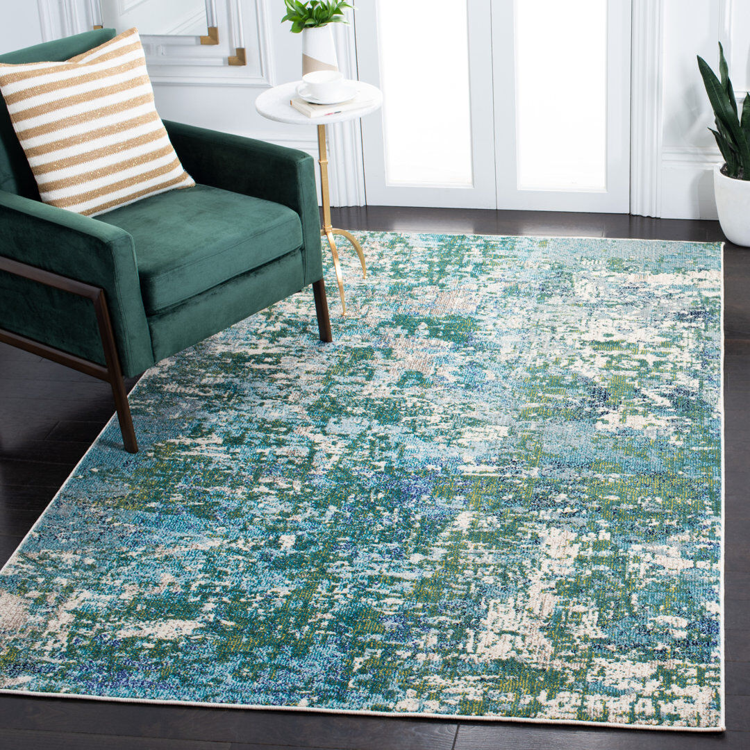 Brayden Studio Abstract Area Rug Cream;Green;Blue Rectangle 122 x 183 cm