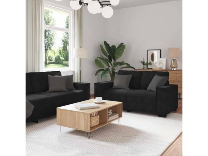HEFZGDB 2-TLG. Sofagarnitur mit Kissen Schwarz Samt, Weiches Velours Material und Robustes Gestell für Wohnzimmer, Büro und Gästezimmer, Bequeme Polsterung und Breite Armlehnen