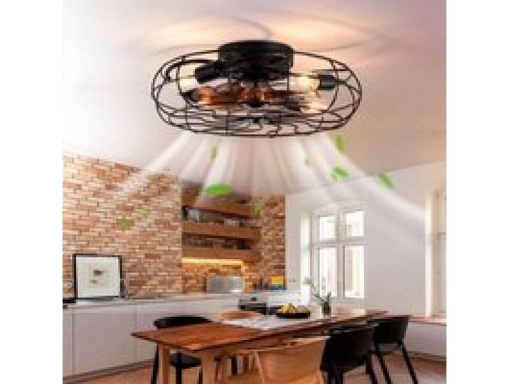 Zitty Plafonnier Ventilateur Noir Industriel avec Lumière et Télécommande Moteur Réversible 6 Vitesses Métal 50cm