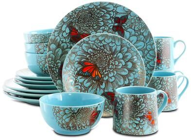 Elama Flower Garden 16 Piece Stoneware Dinnerware Set