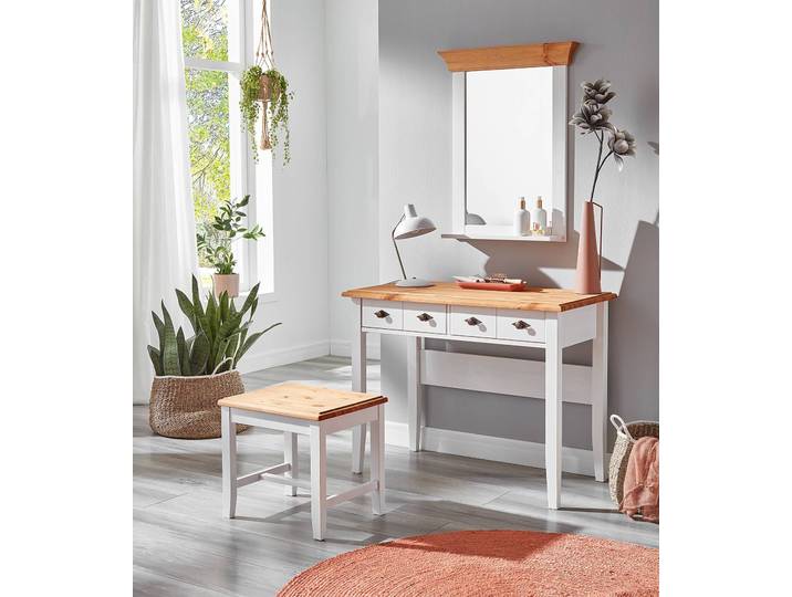 Bureau massif - 102 cm 102 x 79 x 53cm Blanc/Pin coloris lessivé/Pin blanc