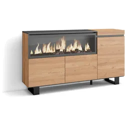 SKRAUT HOME Sideboard, Schrank, Küche, Sideboard, Flurschrank, 160, 3 Türen, XXL Elektrokamin, Industriedesign, Moderner Stil, Eiche _ 426_4