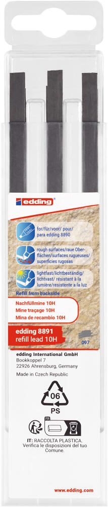 edding 8891 Bleistiftminen für Zimmermannsbleistift mit Druckmechanismus 2.0 - 5.0 mm grau 4-8891-6097