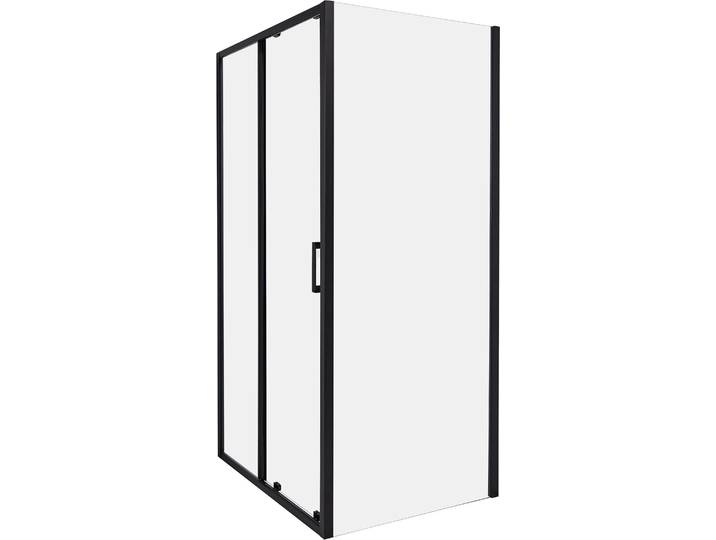 BELIANI Duschkabine Schwarz aus Sicherheitsglas Aluminium Rahmen Einzeltür Schiebetür mit Magnetschloss 80x100x185cm Duschabtrennung Modernes Design