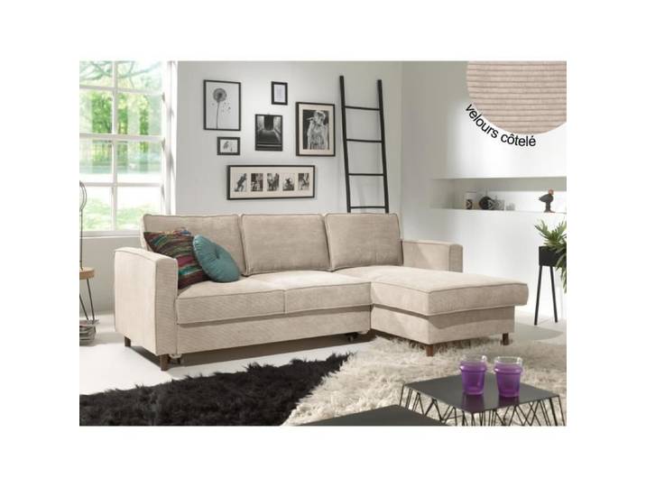 Jake - canapé d'angle droit - convertible avec coffre - 4 places - en velours côtelé - Beige