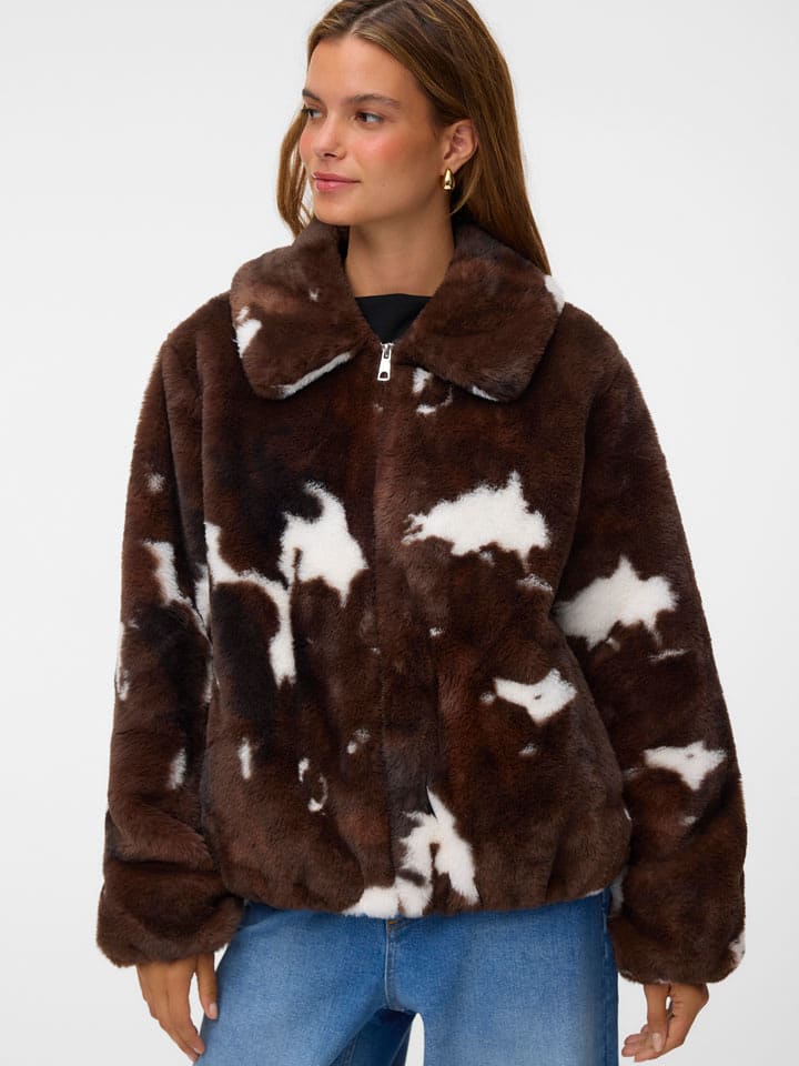 Vero Moda Teddyjacke in Braun/ Weiß - XL