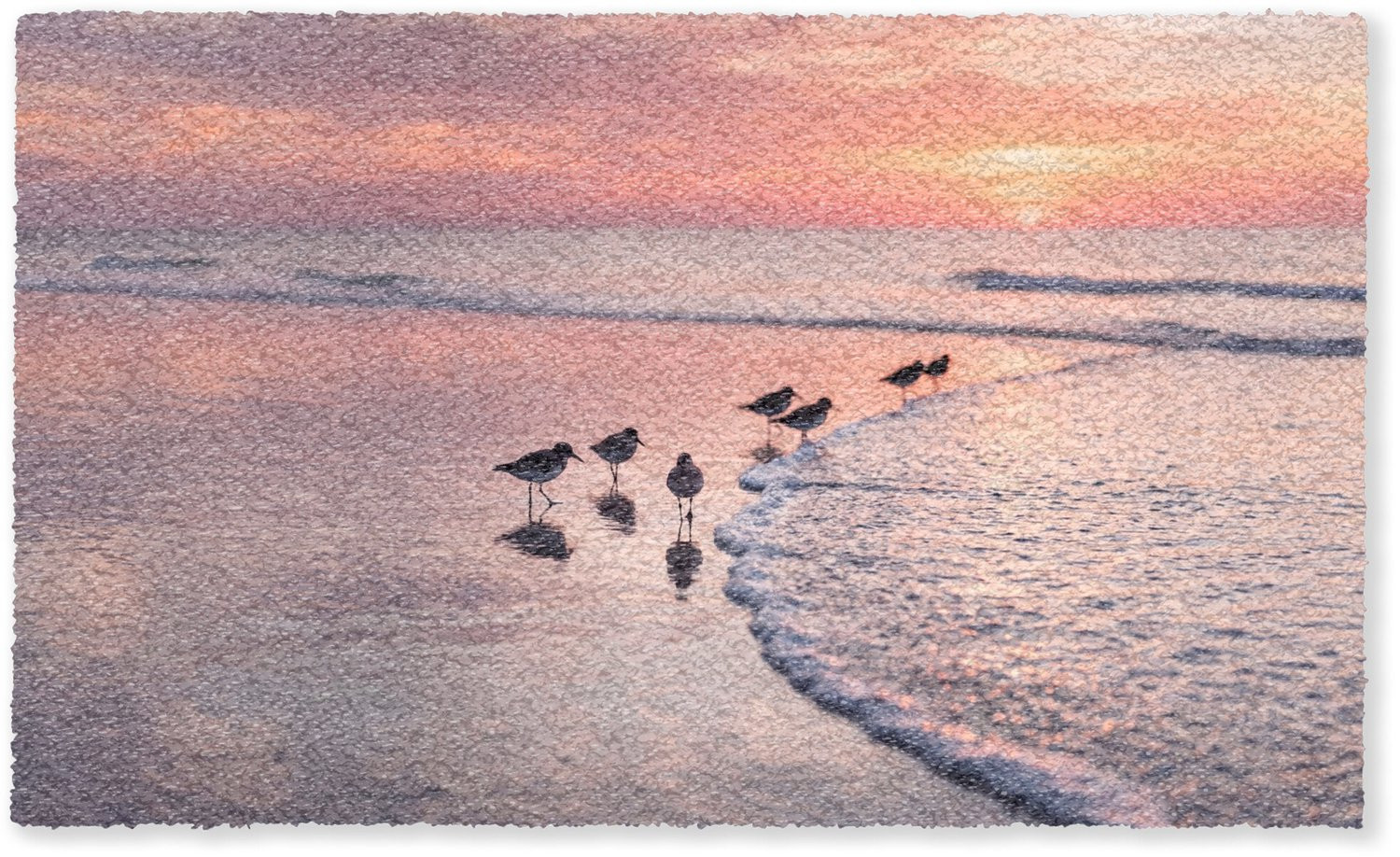 Deurmat Meeuwen Strand Zee Roze - Schoonloopmat voor binnen - Breedte: 150 cm, Diepte: 90 cm