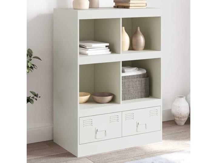RJPLMFV Anrichte hoch, weiß, 67 x 39 x 95 cm, Stahl Schmale Aufbewahrung, TV-Möbel, 2 Griffe, leicht zu reinigen, Wandbefestigung erforderlich