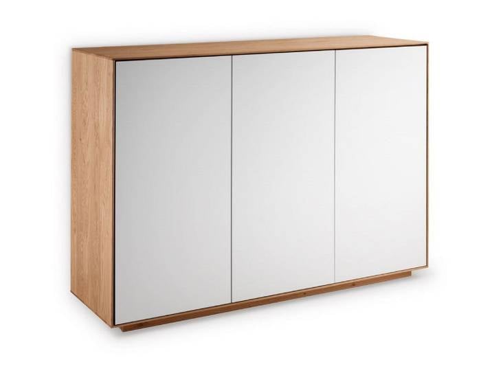 Sideboard 119x84cm 'Trentino' Wildeiche & Glas weiß 3 Türen