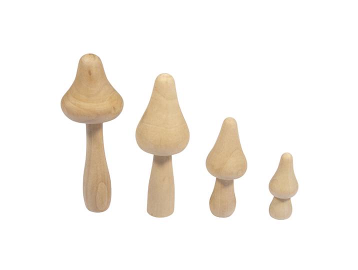 Holz Pilze, FSC 100%, Höhe 5-11,4cm, sortiert, SB-Btl. 4Stück