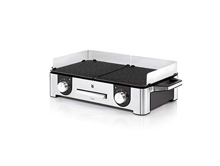WMF Master-Grill électrique\, 2400W\, Grande surface 28x50cm\, Revêtement antiadhésif\, Plaques amovibles compatibles lave-vaisselle\, Inox 18/10 Cromargan\, Lono 0415280011