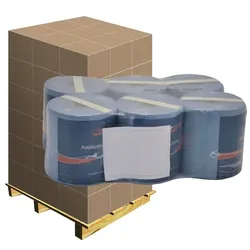 Handtuchrollen blau 20 cm Breite, Palette Palette mit 44 Pakete a 6 Rollen, Innenabwicklung, 2-lagig