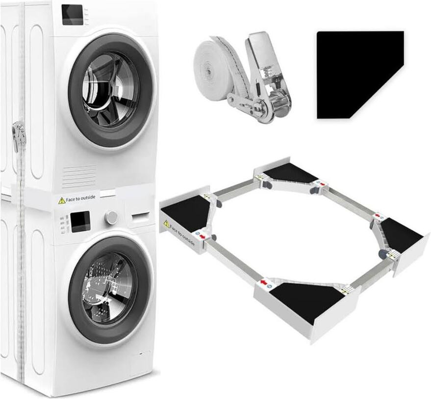 NIUXX Universeel stapelsysteem en verbindingsframe voor wasmachine en droger met ratelsysteem, verstelbaar tussen 46-66 cm