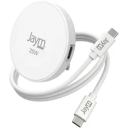 Jaym Kabelloses Ladegerät für iPhone & Qi Smartphone MagSafe 25W mit Ständer (25 W), Wireless Charger, Weiss