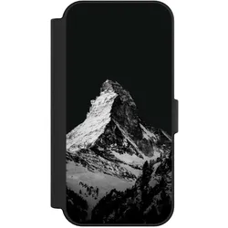 Nivocase Klapphülle für Apple iPhone 16 Handyhülle aus Kunst Leder NIVOflip schwarz Alpspitze Berg Schnee (Apple iPhone 16), Smartphone Hülle, Schwarz