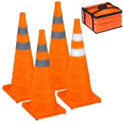 Relaxdays Faltbare Pylonen 70 cm im 4er Set Orange,Silber