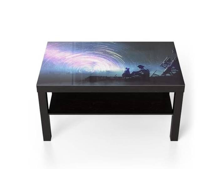 DEQORI Glastisch schwarz groß 90x50 cm Motiv Sternenkomplizen ausgefallener Beistelltisch aus Glas Hochglanz Couchtisch fürs Wohnzimmer moderner Couch Tisch mit Design