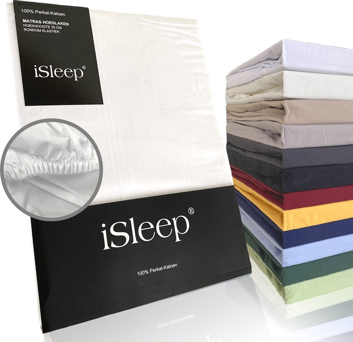 iSleep Perkal Hoeslaken - 100% Perkal Katoen - Eenpersoons - Wit - 70x200 cm