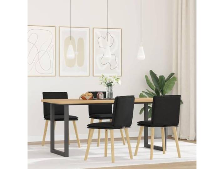 KTHLBRH 4 STK Esszimmerstühle Schwarz Stoff mit Metall Holz Gestell Atmungsaktiver Stoff, dick gepolstert, robustes Gestell, vielseitig nutzbar