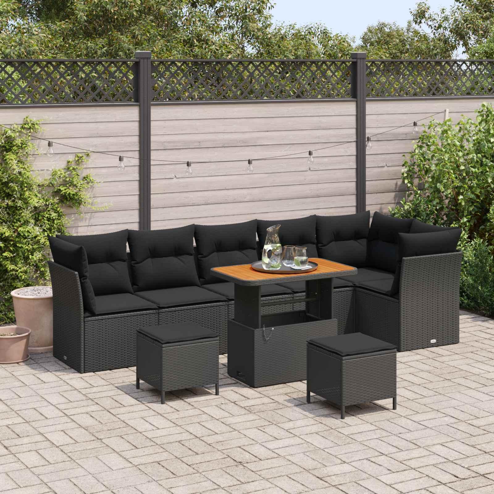 vidaXL Garten-Sofa-Set 9 Stk. 6-Sitzanzahl Schwarz