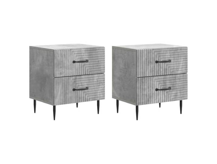hliofuir 2er Set Nachttisch Betongrau 43x34,5x47,5cm Holzwerkstoff Moderne Nachtkommode fürs Schlafzimmer mit stabilen Metallbeinen und geräumigen Schubladen für persönliche Gegenstände.