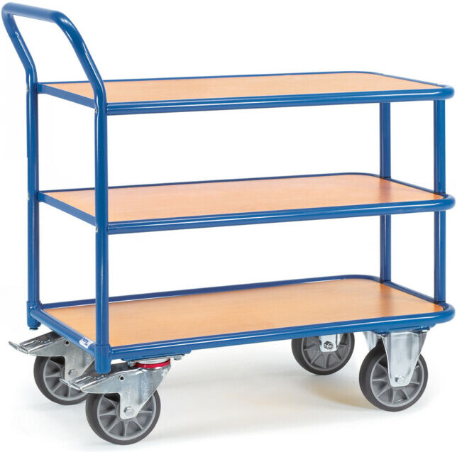fetra chariot à plateaux 2612, charge 400kg pneus TPE, 3 plateaux, 1 barre de poussée (2612)