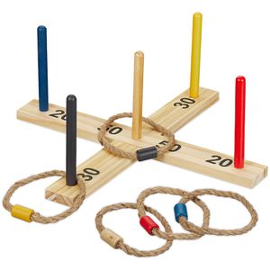 Relaxdays Wurfspiel 10039176, Ringwurfspiel Holz, ab 3 Jahre, Holzkreuz & 5 Ringe, ab 1 Spieler