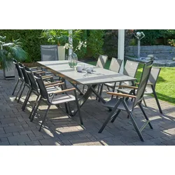 HARTMAN Sondermodell Xanadu / Aruba Garten-Essgruppe, xerix/anthrazit, Alu/Glaskeramik, 8 Stapelsessel, 2 Klappstühle, 220/280x100cm