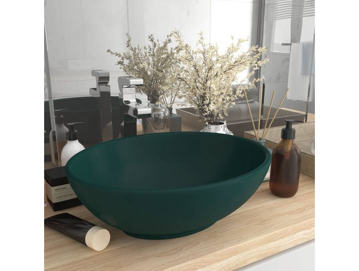 vidaXL Luxuriöses Ovales Waschbecken Matt Dunkelgrün 40x33 cm Keramik