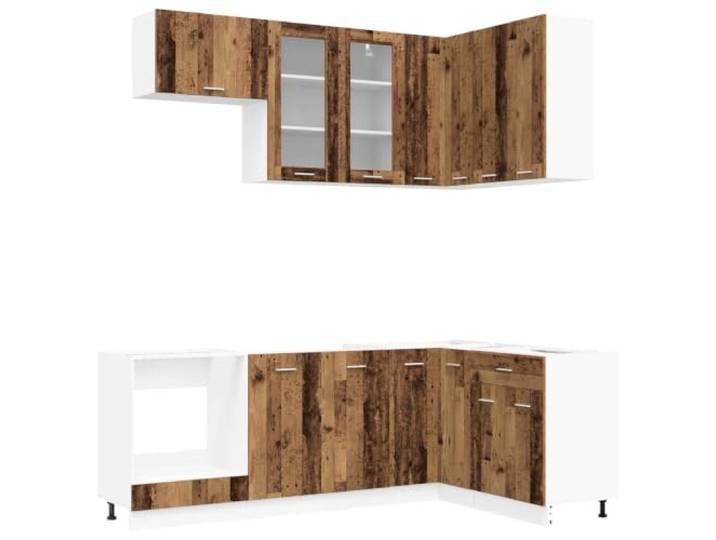 Favemtsl Küchenzeile Lyon 8-teilig Altholz Küchenschränke Set Modulares 8-teiliges Möbel-Set aus Holzwerkstoff für die Küche mit Hängeschränken, Eckschrank und verstellbaren Füßen.