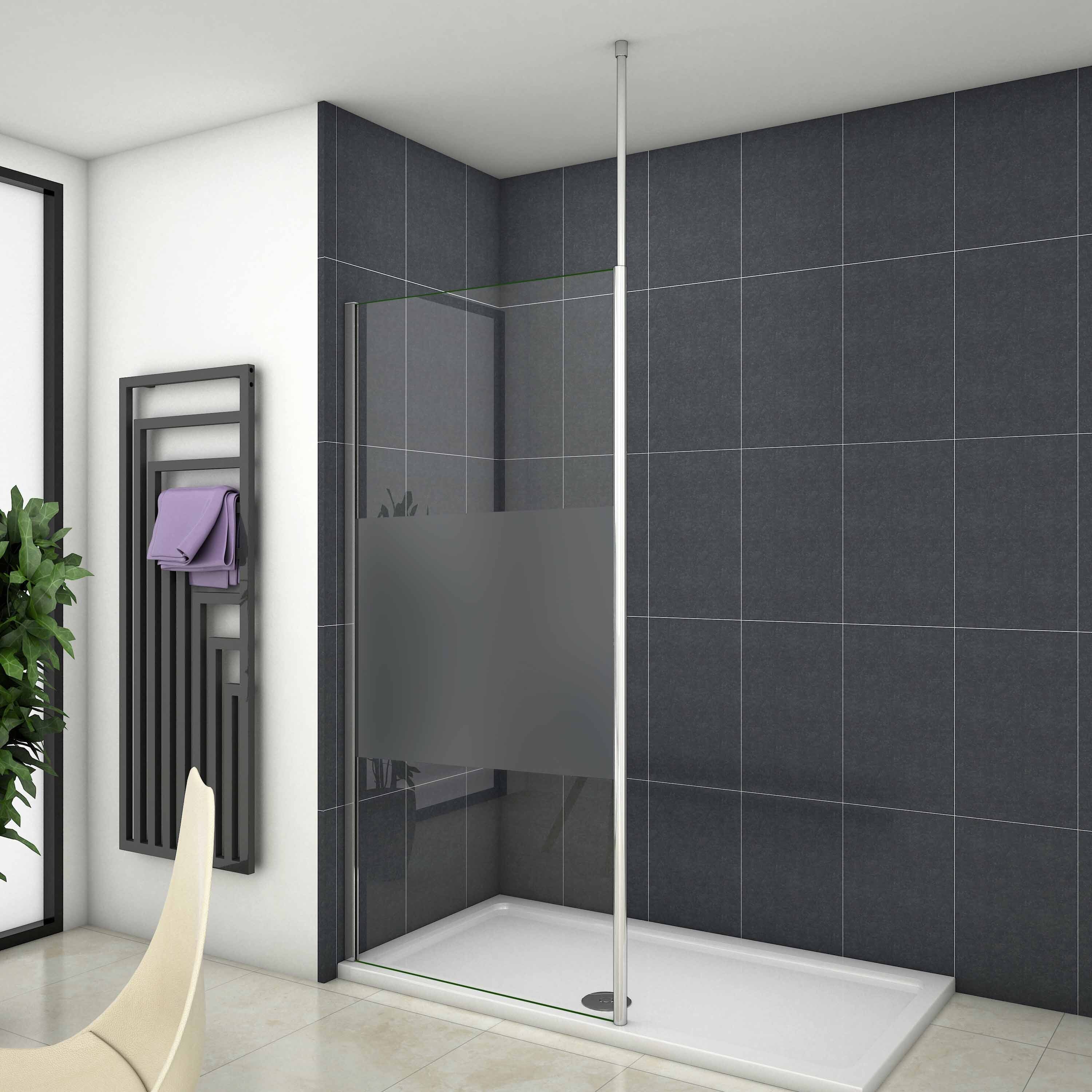 140x200cm Walk in Dusche Duschwand 8mm ESG Sicherheitsglas Duschkabine mit 2030-3200mm Deckenhalter Höhe 200cm