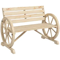 MODFU Gartenbank 2-Sitzer Holz Natur im Landhausstil, mit Wagenrad-Armlehnen, bis 240 kg belastbar