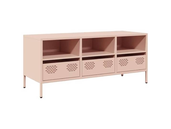 Roanoer TV-Lowboard Metall 101,5x39x43,5 cm TV-Schrank Rosa Industrie-Design Fernsehschrank aus kaltgewalztem Stahl mit 3 Schubladen und Fächern für Wohnzimmer und Schlafzimmer.