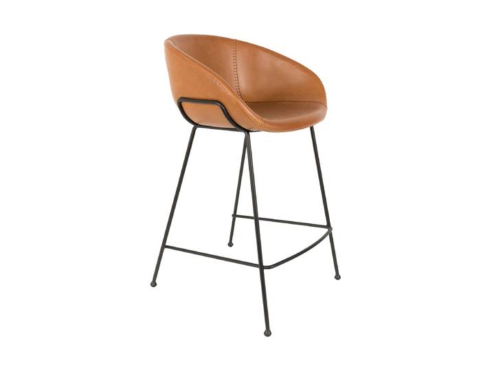 Hochwertiger Barstuhl „Feston“ Kunstleder Cognac Sitzhöhe 65 cm Zuiver
