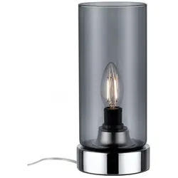 Paulmann Tischleuchte PINJA, E14 max. 20W, mit Touch-Dimmer (stufenweise), Chrom / Rauchglas PAUL-77056