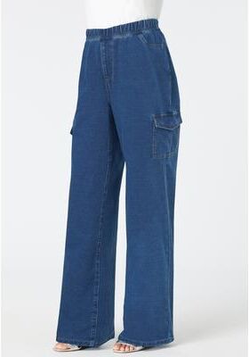 Plus Size Women's Wide Leg Cargo Knit Jean by Roaman's in Medium Wash (Size 12)
