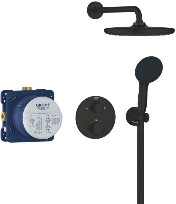 Grohe Precision Thermostat Duschsystem 348832430 Unterputz mit Vitalio Start 250, mattschwarz