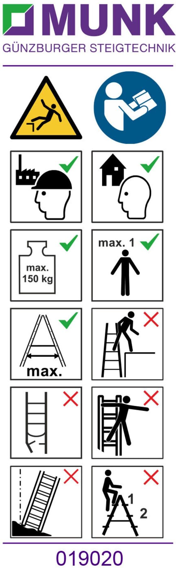 Munk Hinweis-Aufkleber für Glasreiniger-Leiter mit Stufen Aufkleber 19111 (019288)