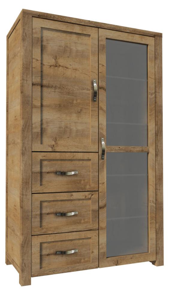 Vitrinenschrank aus Holz in Braun modern eleganter Stil