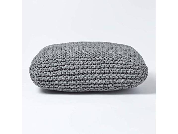 Homescapes Strickpouf groß grau 70 x 20 cm Bodenkissen Sitzkissen 100% Baumwoll Bezug grob gestrickt mit Polystyrol Füllung