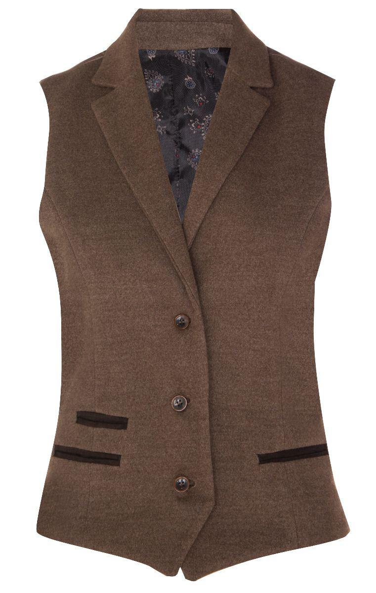 Hellbraune Weste aus Tweed im Fischgrätmuster der 1920er-Jahre für Damen