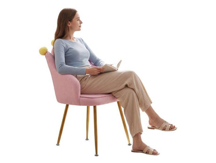 FLASIDU Fauteuil de salon Fauteuil Rose Glamour pour Coiffeuse Style Couronne avec Coussin Rose Style Moderne 50*40*84cm