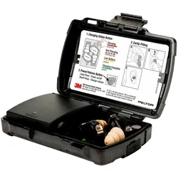 3M PELTOR TEP-200 EU mit zusätzlicher Antenne für den schnurlosen Empfang von Audiosignalen, Set: Stöpsel und Ladestation (mit geschlossenem Deckel und USB-Anschlüssen) sind IP-67 eingestuft und wasserfest (30 Min. Eintauchen bis 1m Tiefe)