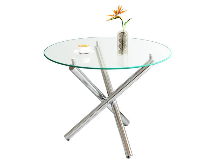 Okmyhome 80/76/80 cm Silber aus Glas und Metall mit verstellbaren Gleitern, Silberfarben, Mode, Rund, 80x76x80 cm, Esszimmer, Esstische