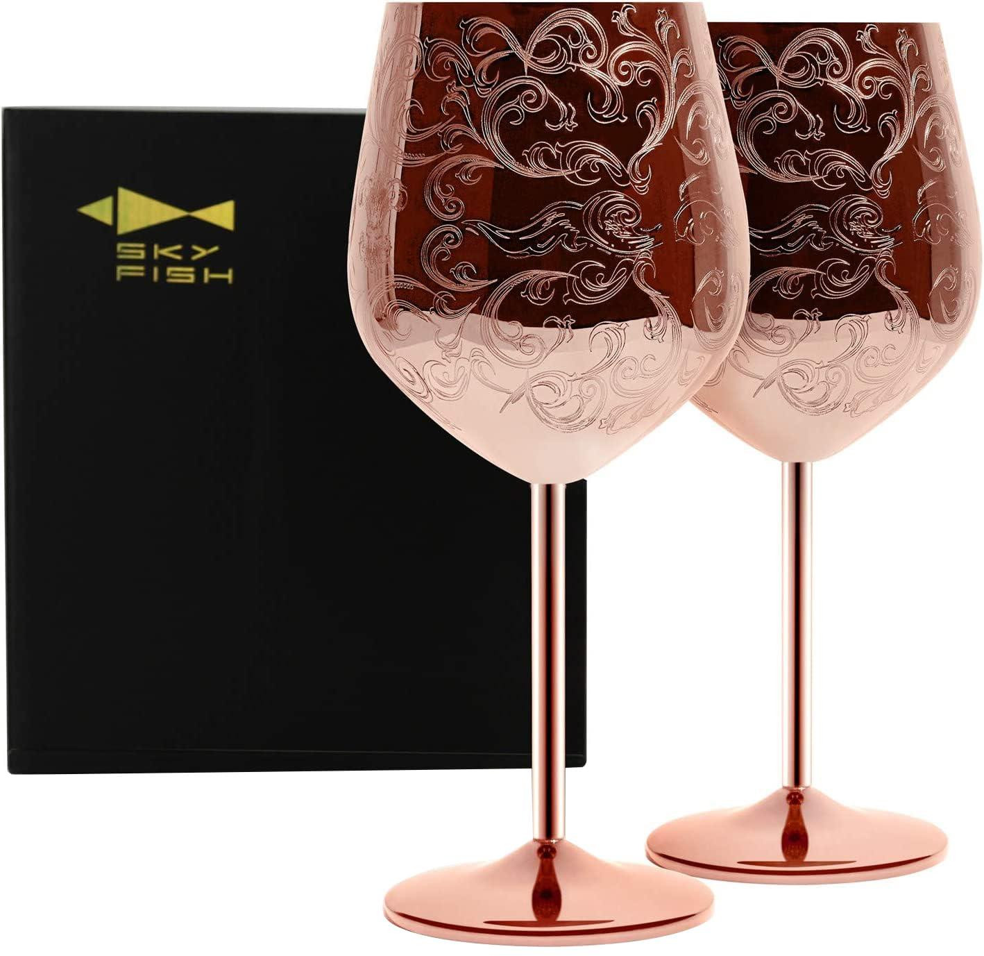 Dripio Set van 2 wijnglazen met barokgravure in koninklijke stijl, 480 ml