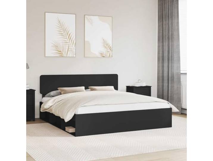 Massives Kiefernholz Modernes Bettgestell Stabil 180 x 200 cm Schwarz Bettrahmen Schwarz 180 x 200 cm Massives Kiefernholz Bettgestell mit Kopfteil Stabil und Einfach zu Montieren für