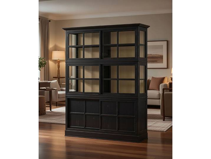 Vitrine 191 x 220 x 49cm Noir/Noir/Pin crème