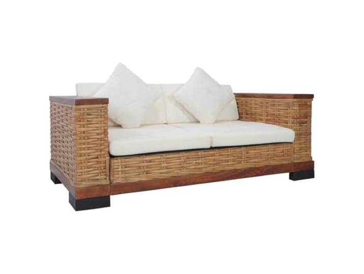 HEFZGDB 2-Sitzer-Sofa mit Auflagen Braun Natur Rattan, Stabiles Holzgestell und Dicke Polster für Wohnzimmer, Bequemes Sitzmöbel mit Abnehmbaren Bezügen, Robustes Rattan Design